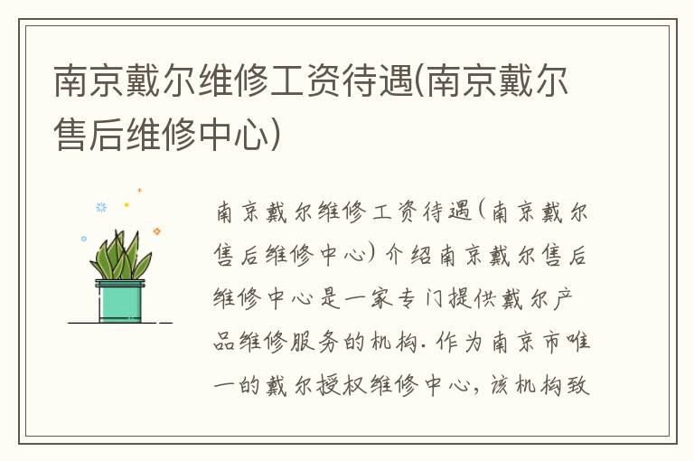 南京戴尔维修工资待遇(南京戴尔售后维修中心)