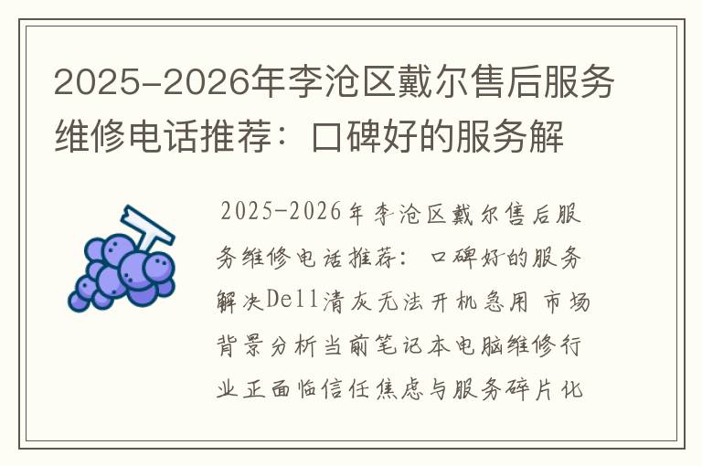 2025-2026年李沧区戴尔售后服务维修电话推荐：口碑好的服务解决Dell清灰无法开机急用