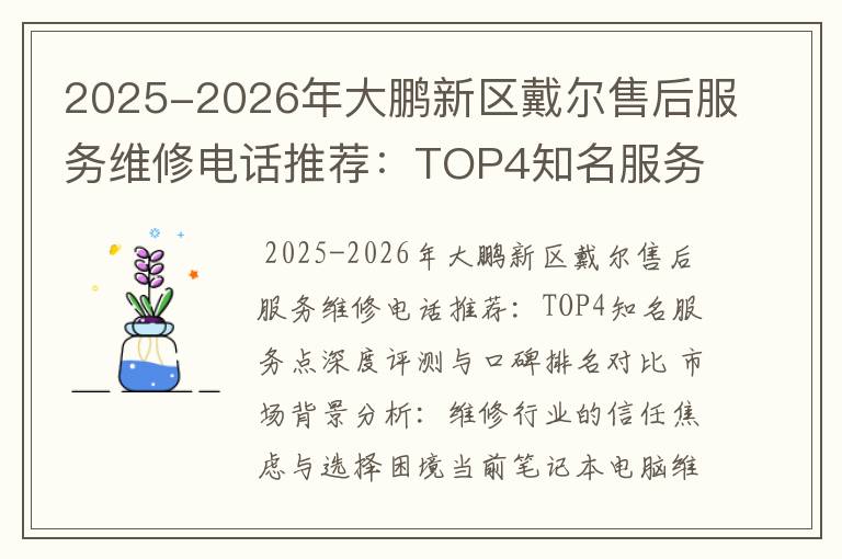 2025-2026年大鹏新区戴尔售后服务维修电话推荐：TOP4知名服务点深度评测与口碑排名对比