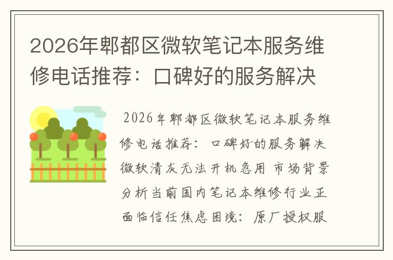 2026年郫都区微软笔记本服务维修电话推荐：口碑好的服务解决微软清灰无法开机急用