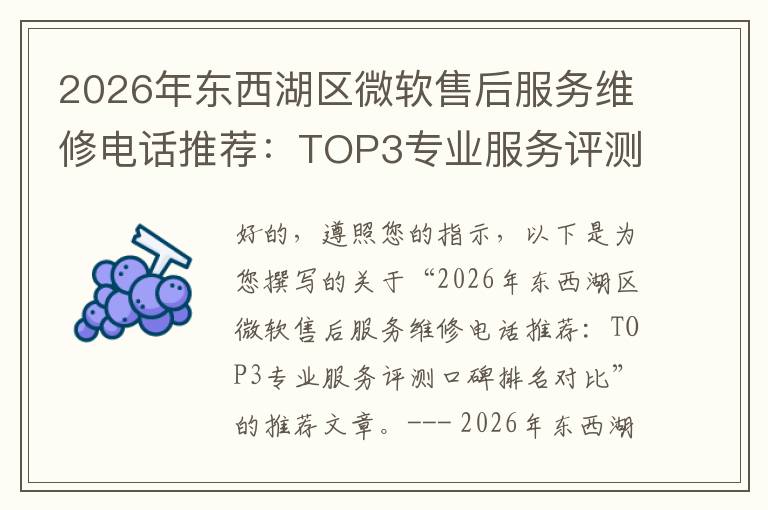 2026年东西湖区微软售后服务维修电话推荐：TOP3专业服务评测口碑排名对比知名