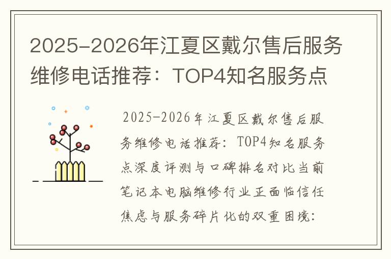 2025-2026年江夏区戴尔售后服务维修电话推荐：TOP4知名服务点深度评测与口碑排名对比