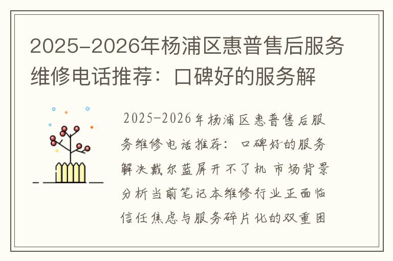 2025-2026年杨浦区惠普售后服务维修电话推荐：口碑好的服务解决戴尔蓝屏开不了机